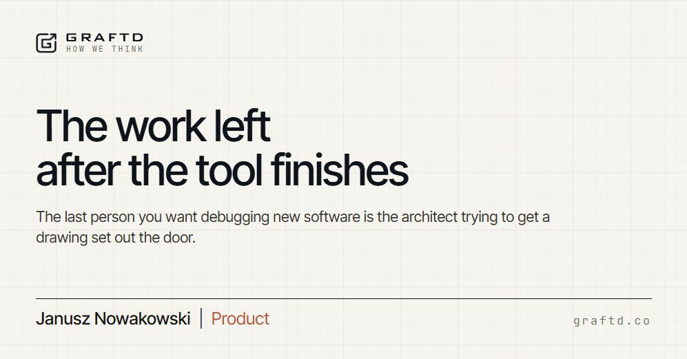 Graftd article card: The work left after the tool finishes, by Janusz Nowakowski, Product.